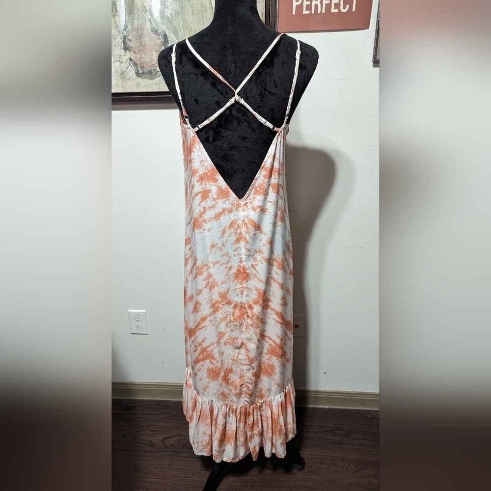 Elan Orange/White Tie Dye Criss Cross Strappy Back Maxi Dress - Picture 3 of 10